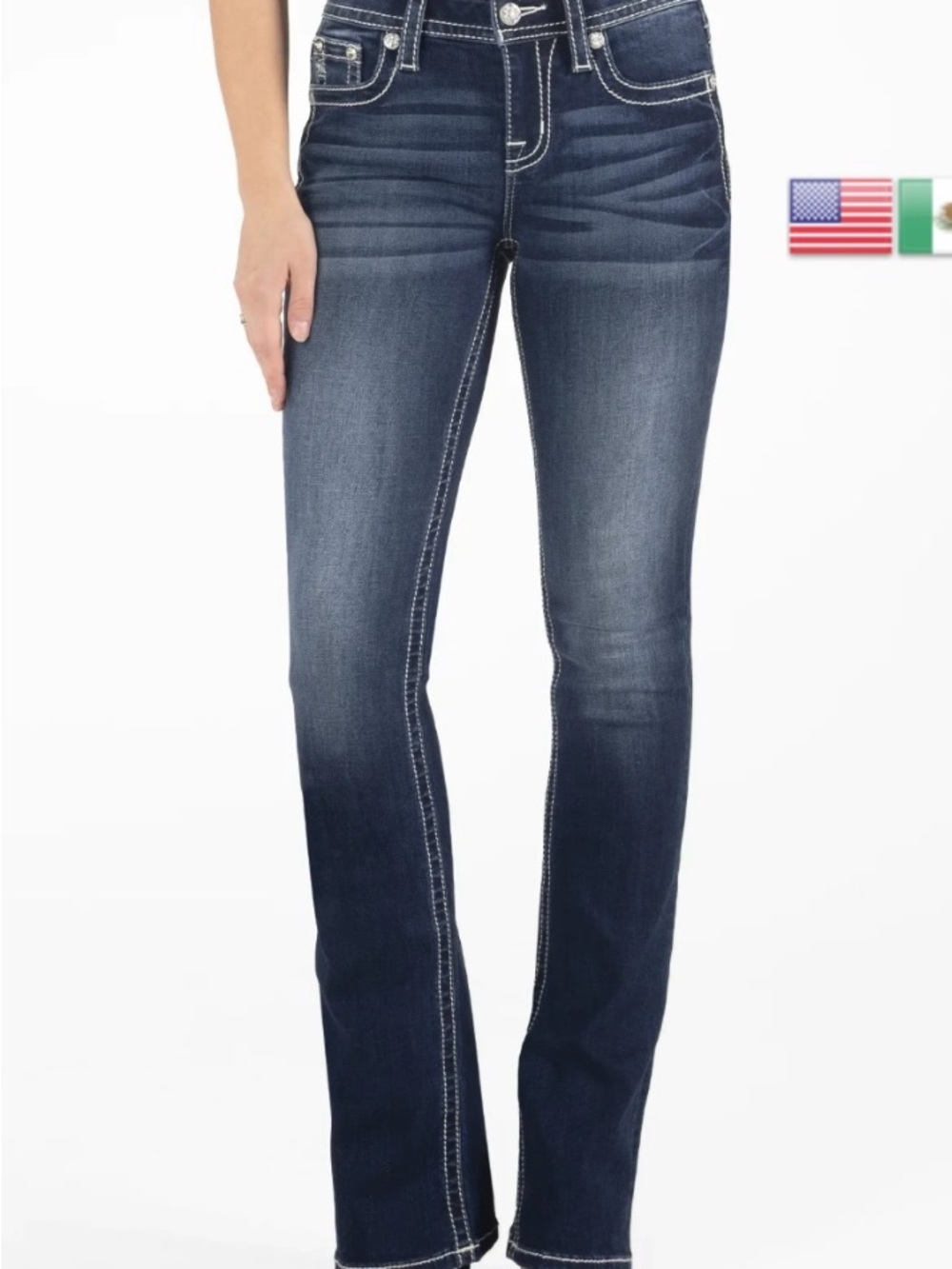 Women's Straight-Leg Jeans in Dark Blue with Contrast Stitching